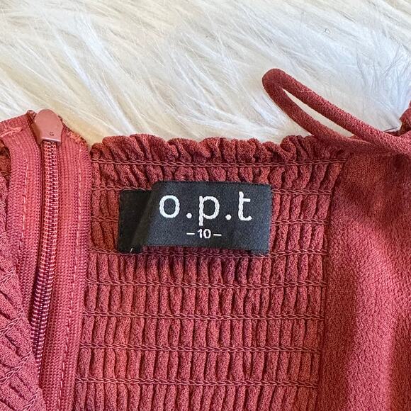 REVOLVE OPT Sweetheart Midi Dress Tie Shoulder Slit Chiffon, Rust - Picture 10 of 11